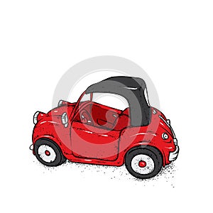 Beautiful baby car. Vector illustration. Nice car. Vintage car. Picture for postcard or poster, print.