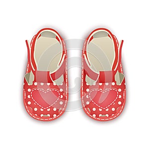 Beautiful baby girl`s shoes, Cute shoes for a little girl on a white background. Vector illustration