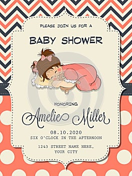Beautiful baby girl shower card with cute little girl