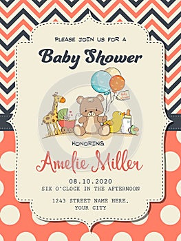 Beautiful baby girl shower card with toys