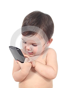 Beautiful baby playing with a smart phone