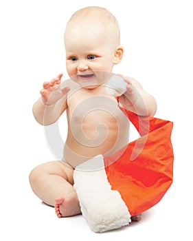 Beautiful baby with Santa Claus red hat