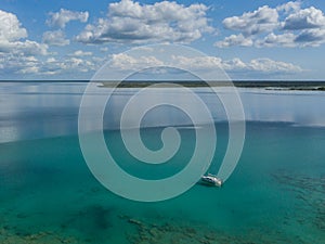 Beautiful Bacalar lagoon drone view