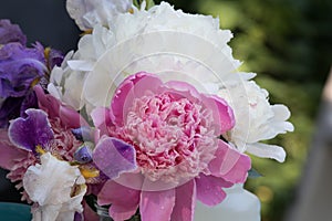 Beautiful back yard boquet with peony and oriental lily