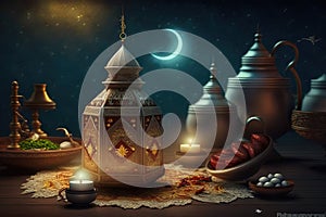 Beautiful backgroumd for Ramadan. AI render photo