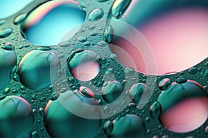 Beautiful background of abstract water bubbles with green and blue backgrounds, in the style of light pink. Generative AI