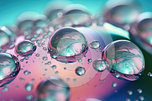 Beautiful background of abstract water bubbles with green and blue backgrounds, in the style of light pink. Generative AI