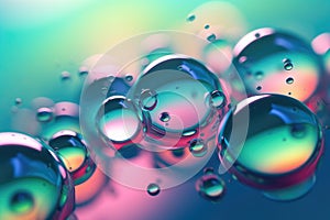 Beautiful background of abstract water bubbles with green and blue backgrounds, in the style of light pink. Generative AI