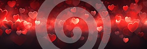 Beautiful background banner with red hearts, lights, sparkles and bokeh. Valentine's Day. Panoramic web header with