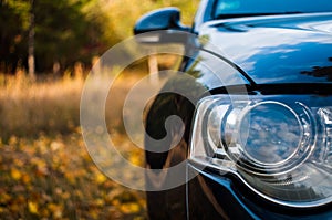 Beautiful background with blue car on front