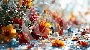 Beautiful background blue and red flowers, nature petals, toning design spring nature, sun plants sunny day