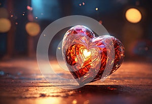 Beautiful background of colorful love heart close up with luminous light heart decoration inside