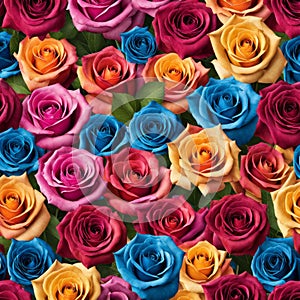 Beautiful background with colorful roses arranged as a bouquet