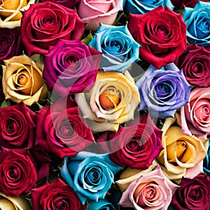 Beautiful background with colorful roses arranged as a bouquet