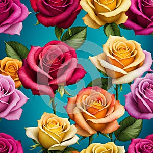 Beautiful background with colorful roses arranged as a bouquet