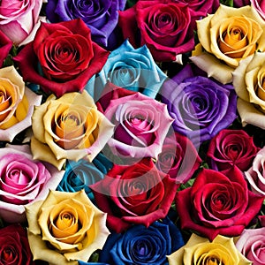 Beautiful background with colorful roses arranged as a bouquet