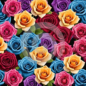 Beautiful background with colorful roses arranged as a bouquet