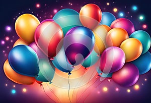 Beautiful background with confetti and balloons. Colorful balloons party decor backdrop Generative AI