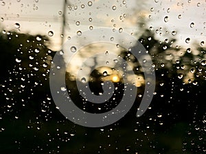 Beautiful background with rain drops. drops on glass in rainy day. rain outside window on rainy autumn day