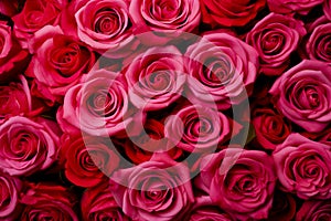 Beautiful background with red roses for ValentineÂ´s day. Generative AI photo