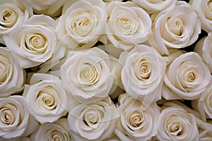 Beautiful background with white roses for ValentineÂ´s day. Generative AI photo