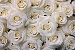 Beautiful background with white roses for ValentineÂ´s day. Generative AI photo