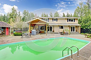 Beautiful backyard with swimming pool and patio area