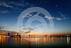 Beautiful bahrain skyline during blue hour