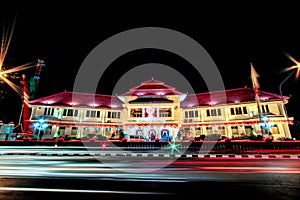 Beautiful Balai Kota Malang City Hall Malang Tugu Square or KM 0 Malang With Beautiful Park at the Night.