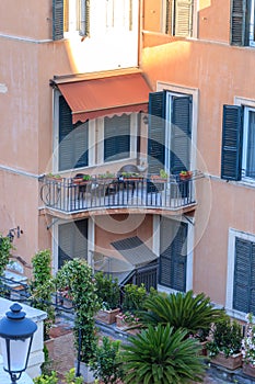 Beautiful balcony with flowers in Rome