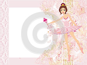 Beautiful ballerina - abstract card with flower frame