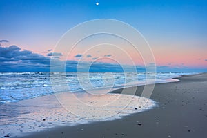 Beautiful Baltic sea beach on the Hel Peninsula at sunset. Poland