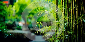 beautiful bamboo garden where spring nature merges with the structure of bamboo . Generative AI