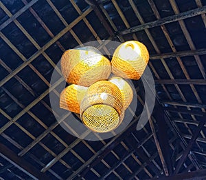 Beautiful bamboo lightshade on a cafe in Indonesia