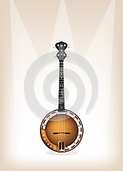 A Beautiful Banjo on Brown Stage Background