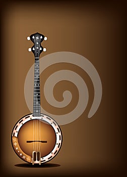 A Beautiful Banjo on Dark Brown Background photo