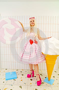 Beautiful barbie girl with ice cream.