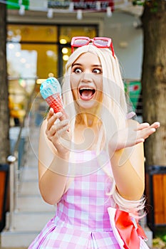 Beautiful barbie girl with ice cream.