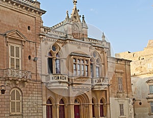 Beautiful baroque facade of the Bishops Palace, Mdina, Malta