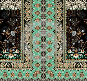 Beautiful Baroque ornament Geometrical border Textile Digital Ikat Ethnic Design