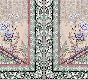 Beautiful Baroque ornament Geometrical border Textile Digital Ikat Ethnic Design