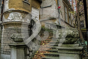 Beautiful baroque staircase in an abandoned house in Belgrade