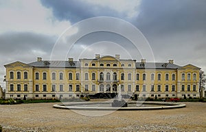 Beautiful baroque style palace in Rundale designed by Bartolomeo Rastrelli in cloudy day