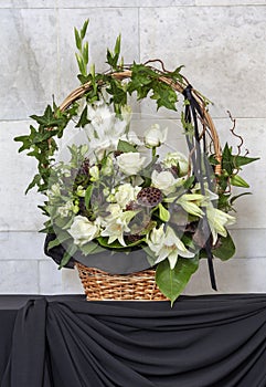 Beautiful basket of flowers, funeral bouquet