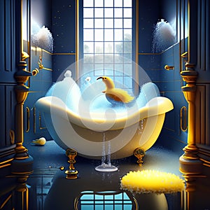 a beautiful bathtub overflowing foam