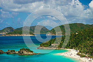 Beautiful bay in island with beach and green hills, St. John US Virgin Islands