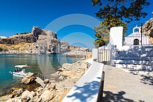 Beautiful bay in Lindos on Rhodes island, Greece