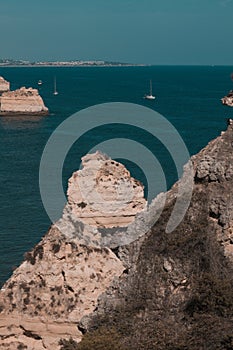 Beautiful bay near Lagos town, Algarve region, Portugal. beautiful beach with cliffs, white sand and turquoise ocean. Portuguese