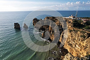 Beautiful bay near Lagos town, Algarve region, Portugal. Sandy beach. Portuguese landmark, popular travel destination