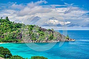 Beautiful bay with Petite Anse beach at Seychelles